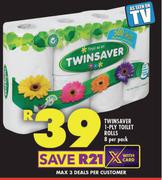Twinsaver 1 Ply Toilet Rolls 8 Per Pack