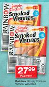 Rainbow Simply Chicken Viennas Assorted-500g Each