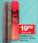 Yardley Body Spray For Women Assorted-90ml Each