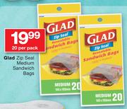 Glad Zip Seal Medium Sandwich Bags-20 Per Pack