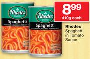 Rhodes Spaghetti In Tomato Sauce-410g Each