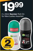Garnier Roll-On for Men/Ladies Assorted-2 x 50ml 