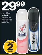 Shield Aerosol for Men/Ladies Assorted-2 x 150ml