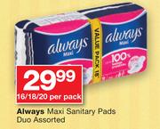 Always Maxi Sanitary Pads Duo Assorted-16/18/20 Per Pack