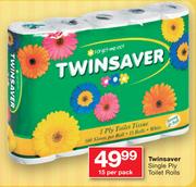 Twinsaver Single Ply Toilet Rolls-15 Per Pack