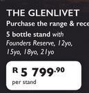 The Glenlivet 5 Bottle Stand With Founders Reserve, 12 YO, 15 YO, 18YO, 21YO With ComplimentaryStand