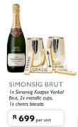 Simonsig Brut 1 x Simonsig Kaapse Vonkel Brut,2 x Metallic Cups,1 x Cheers Biscuis-Per Unit