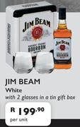 Jim Beam White With 2 Glasses In A Tin Gift Box-Per Unit