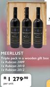 Meerlust Triple Pack In A Wooden Gift Box 1xRubicon 2009,1xRubicon 2010,1xRubicon 2012-Per Unit