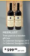 Meerlust Twin Pack In A Wooden Gift Box 1xCabernet Sauvignon 2012,1xCabernet sauvignon 2013-Per Unit