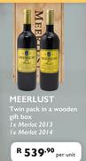 Meerlust Twin Pack In A Wooden Gift Box 1 x Merlot 2013, 1 x Merlot 2014-Per Unit
