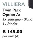 Villiera Twin Pack 1 x Sauvignon Blanc, 1 x Merlot-Per Unit
