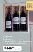Jordan Triple Pack 1xSauvignon Blanc, 1xBlack Magic Merlot, 1xLong Fuse Cabernet Sauvignon-Per unit
