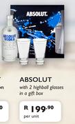 Absolut With 2 Highball Glasses In A Gift Box-Per Unit