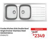Franke Kitchen Sink Double Bowl Single Drainer Stainless Steel 50 x 16 x 120cm 81484213