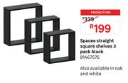 Spaceo Straight Square Shelves 3 Pack Black 81467575