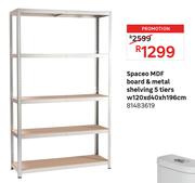 Spaceo MDF Board & Metal Shelving 5 Tiers W120 x D40 x H196cm 81483619