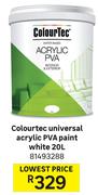 Colourtec 20L Universal Acrylic PVA Paint White 81493288