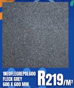 Glazed Porcelain Tile 1NEOFLGREPOL600 Fleck Grey 600 x 600mm-Per Sqm