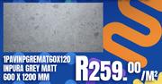 Large Format Porcelain Tile 1PAVINPGREMAT60X120 Inpura Grey Matt 600 x 1200mm-Per Sqm