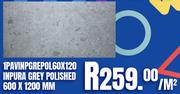 Large Format Porcelain Tile 1PAVINPGREPOL60X120 Inpura Grey Polished 600 x 1200mm-Per Sqm
