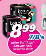 Kotex Soft Touch Sanitary Pads Assorted-7/8's Pack Each