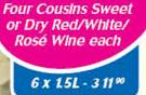 Four Cousins Sweet Or Dry Red/Wine/Rose Wine-6x1.5Ltr