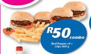 Beef Burgers x4 + Chips-600g Combo