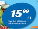 Liquid-Fruit 100% Fruit Juice-1Ltr Each