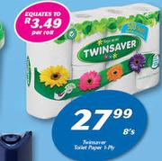 Twinsaver 1-Ply Toilet Paper 8's