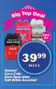 Stoney/ Coca-Cola Zero/ Spar-Letta Soft Drink-4x1.5Ltr