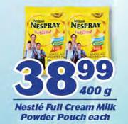 Nestle Full Cream Milk Powder Pouch-400g Each