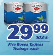 Five Roses Tagless Teabags-102's Each