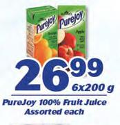 PureJoy 100% Fruit Juice-6x200g Each