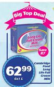 Cambridge Food Long Life Full Cream Milk-6x1Ltr 