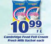 Cambridge Food Full Cream Fresh Milk Sachet-1Ltr Each
