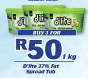 D'Lite 37% Fat Spread Tub-3x1kg Each