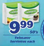Twinsaver Serviettes-50's Each