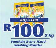 Sunlight 2 In 1 Hand Washing Powder-2 x 3Kg