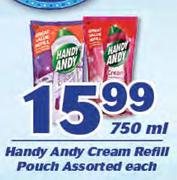 Handy Andy Cream Refill Pouch Assorted-750ml Each