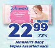 Johnson's Baby Wipes Assorted-72's Each