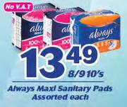Always Maxi Sanitary Pads Assorted-8/9/10's Each