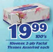 Kleenex 2 Ply Facial Tissues Assorted-100's Each
