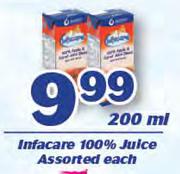 Infacare 100% Juice Assorted-200ml Each