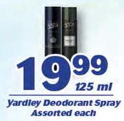 Yardley Deodorant Spray Assorted-125ml Each