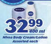 Nivea Body Cream/Lotion Assorted-400ml Each