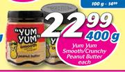 Yum Yum Smooth/Crunchy Peanut Butter-400g Each
