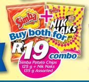 Simba Potato Chips-125g + Nik Naks Assorted-135g Combo