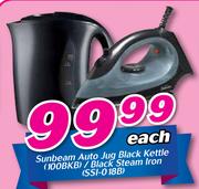 Sunbeam Auto Jug Black Kettle 100BKB/Black Steam Iron SSI-018B-Each