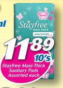 Stayfree Maxi Thick Sanitary Pads Assorted-10's Each